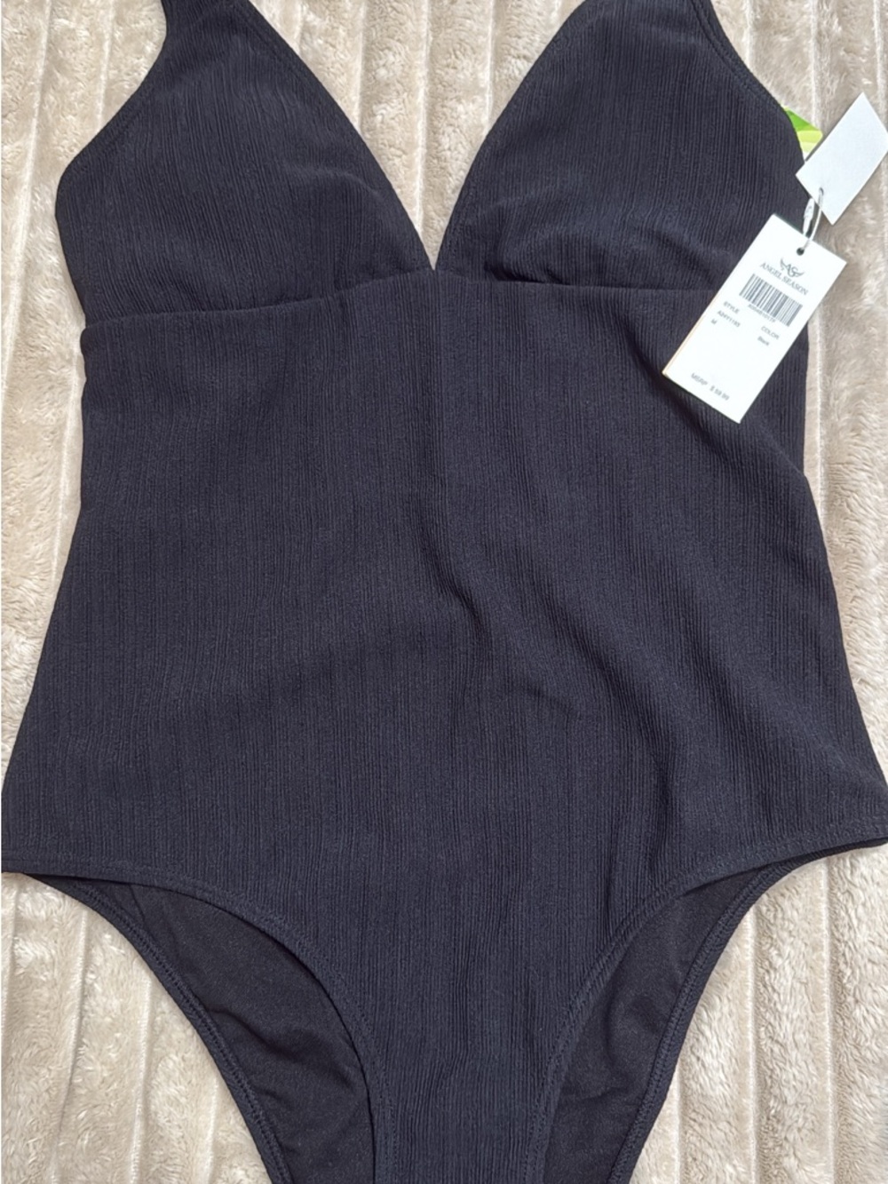 Source Unknown Black Textured One-Piece Swimsuit